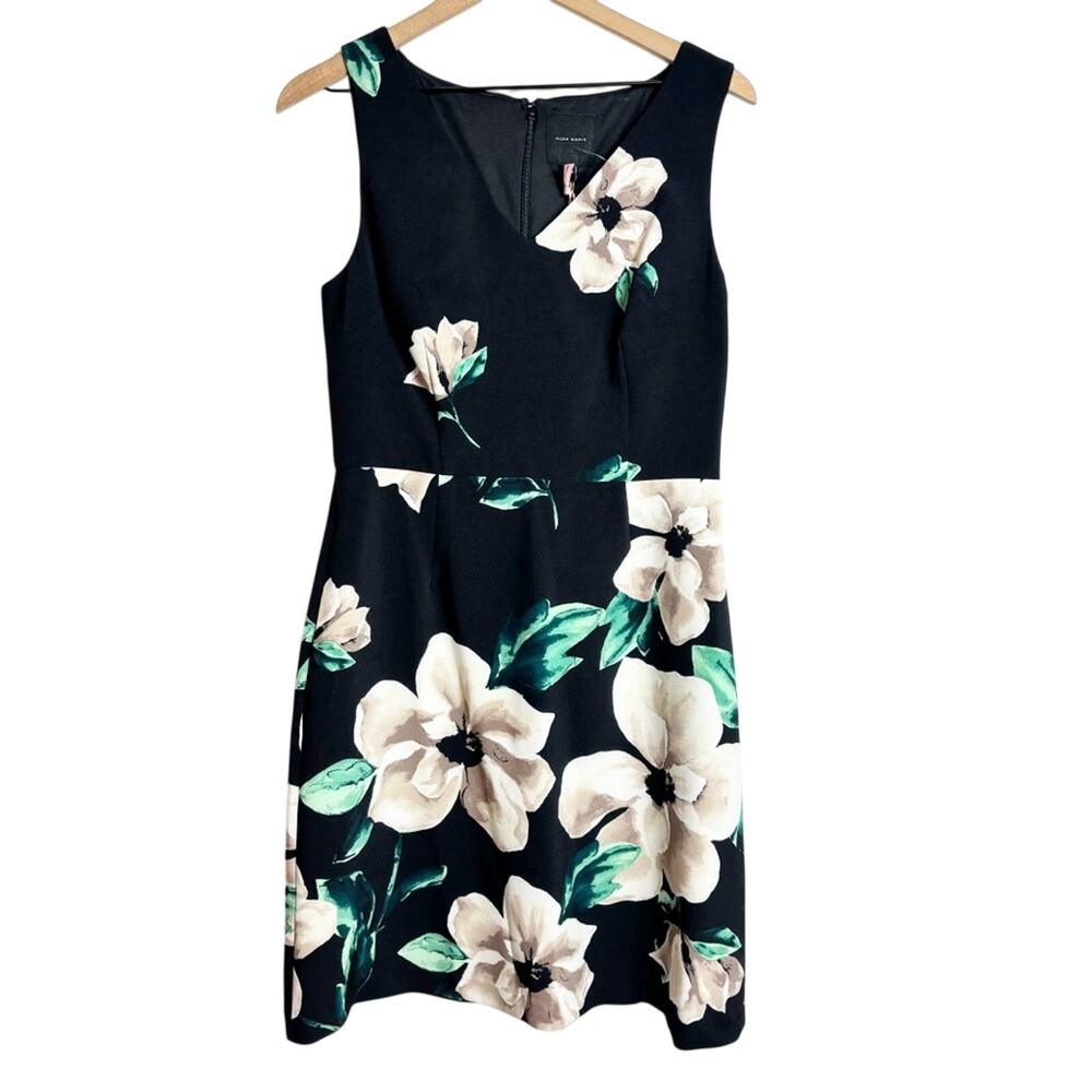 ALEX MARIE BLACK FLORAL PRINT V-NECK SLEEVELESS GRACEFUL CHIC WOMEN DRESS  8 NEW